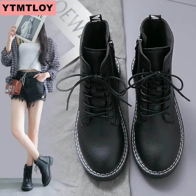 YTMTLOY/Модная обувь на плоской подошве молнии Женские ботинки из искусственной