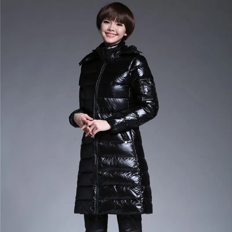 Корейский черный приталенный женский пуховик плотное теплое пальто женская