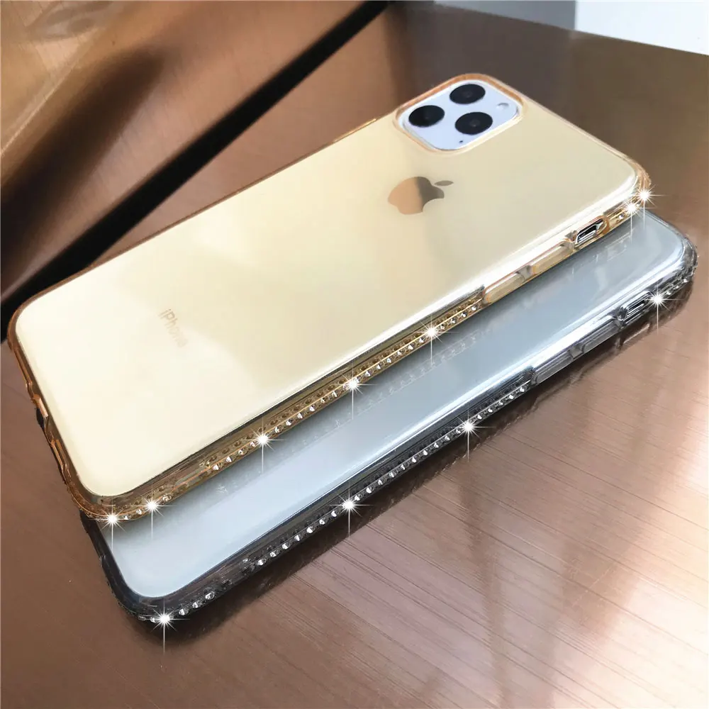 Чехол бампер с алмазами Transaprent мягкий чехол для iphone 11 Pro MAX XR XS X 5S 6 6s 7 8 плюс samsung A10 A20