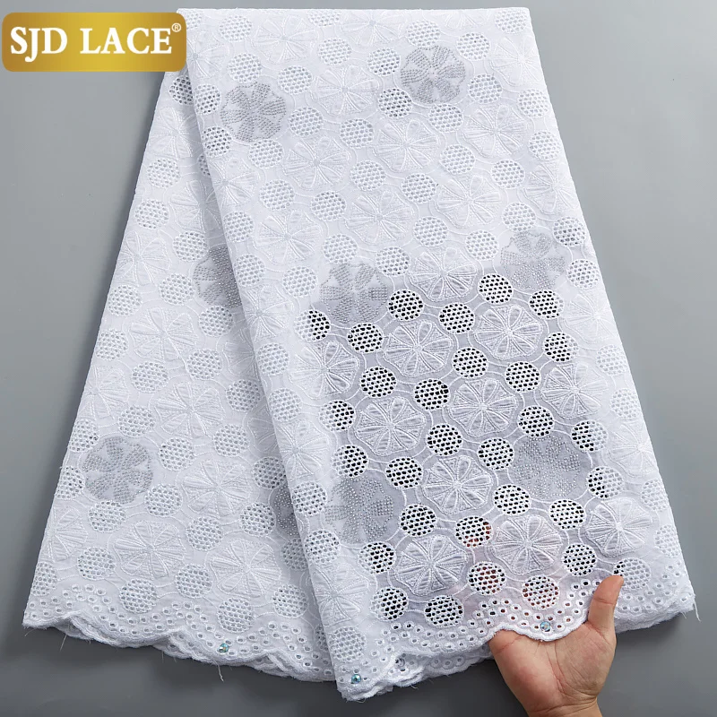 

SJD LACE Dubai Holes Cotton African Lace Fabric High Quality Heavy Stones Swiss Voile Lace In Switzerland For Everyone Sew A2389