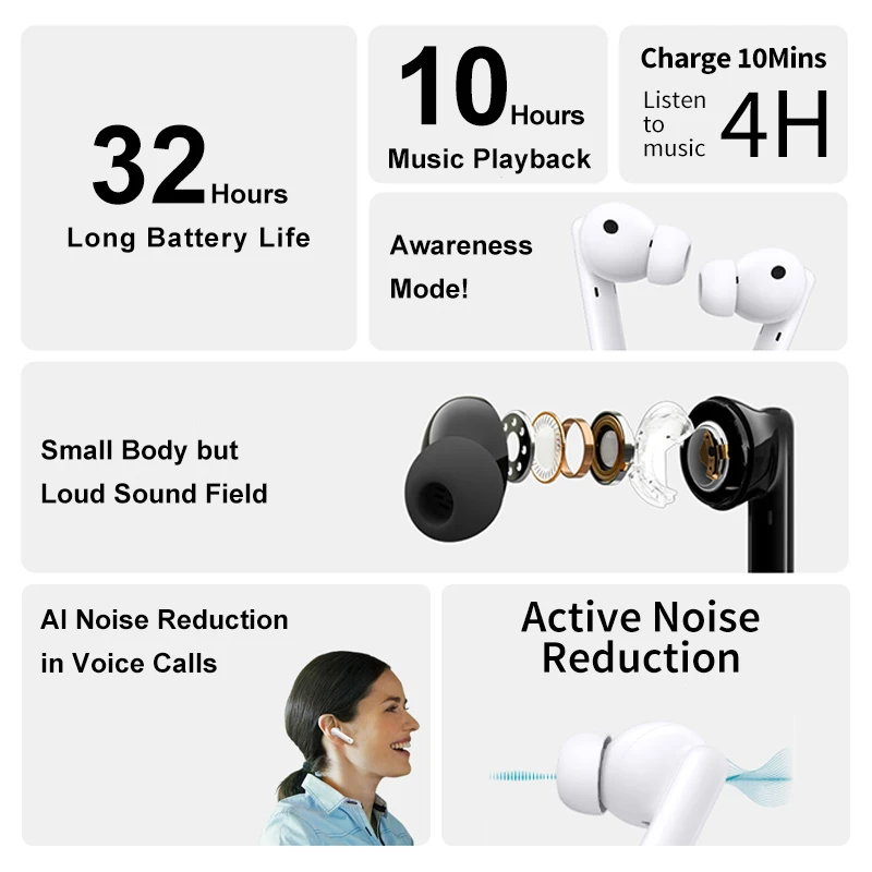 honor earbuds 2 lite global version active noise cancellation true wireless headphone tws headsets anc bluetooth 5 2 earphones free global shipping