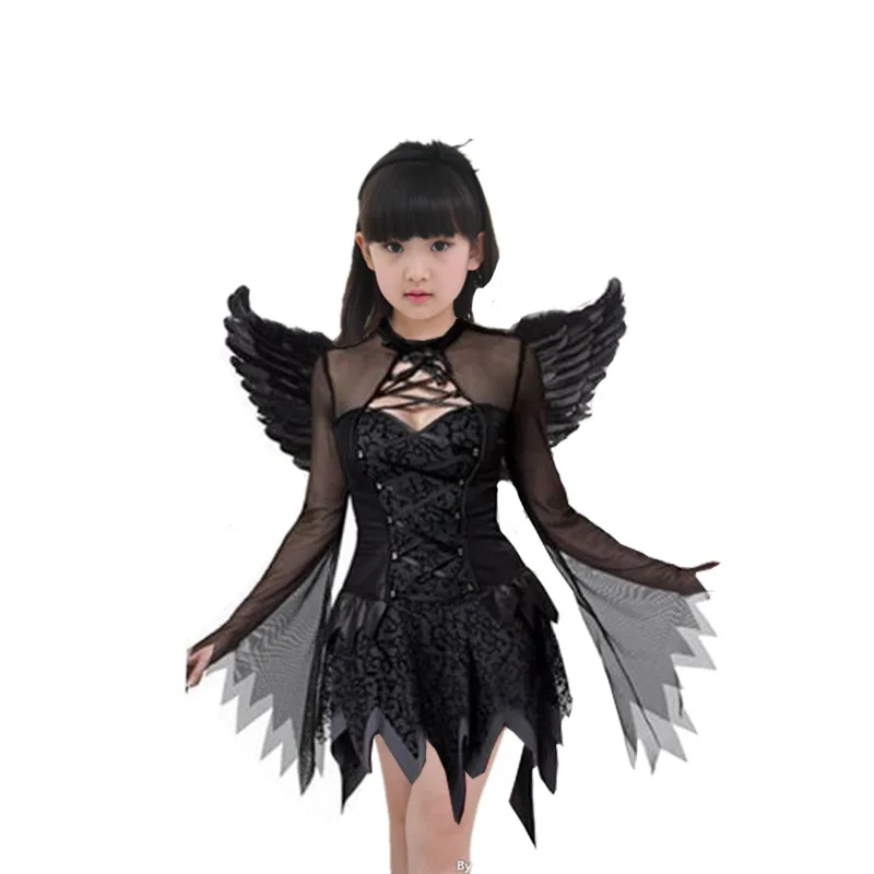 Детское платье для косплея на Хэллоуин черные наряды ангелов девочек-подростков