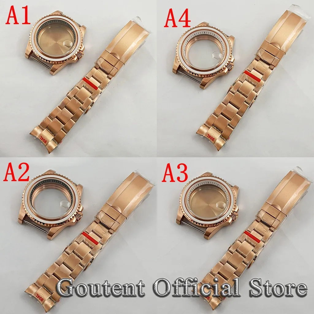 Goutent 40mm Rose Gold Watch Case With Strap Chapter Ring Fit For NH35 NH36 ETA2824 PT5000 Seagull ST2130 Movement