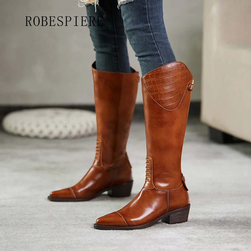 

ROBESPIERE-Leather Buffing Craftsmanship Knight Boots Handsome Retro Western Cowboy Boots Pointed Toe Women's Shoes-B238