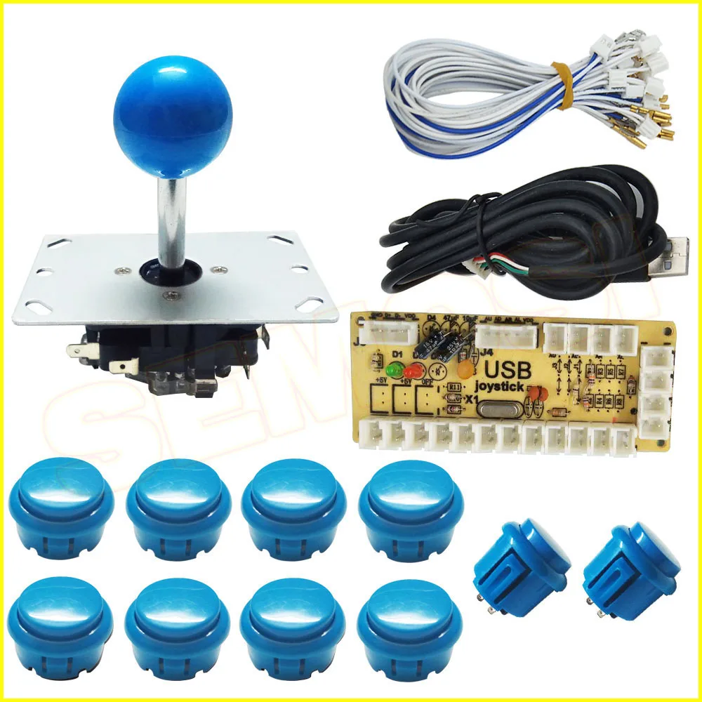 Blue Kit 2 Нулевой задержкой, usb-датчик для ПК аркадный джойстик пуш-ап пуговицы «сделай сам» комплект с 2pin кабели 8 способ 5pin джойстик для MAME Jamma машина - Цвет: Blue Kit 2