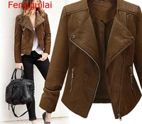 5xl autumn winter long sleeved motorcycle leather large size womens cardigan jacket slim thin pu short jacket female