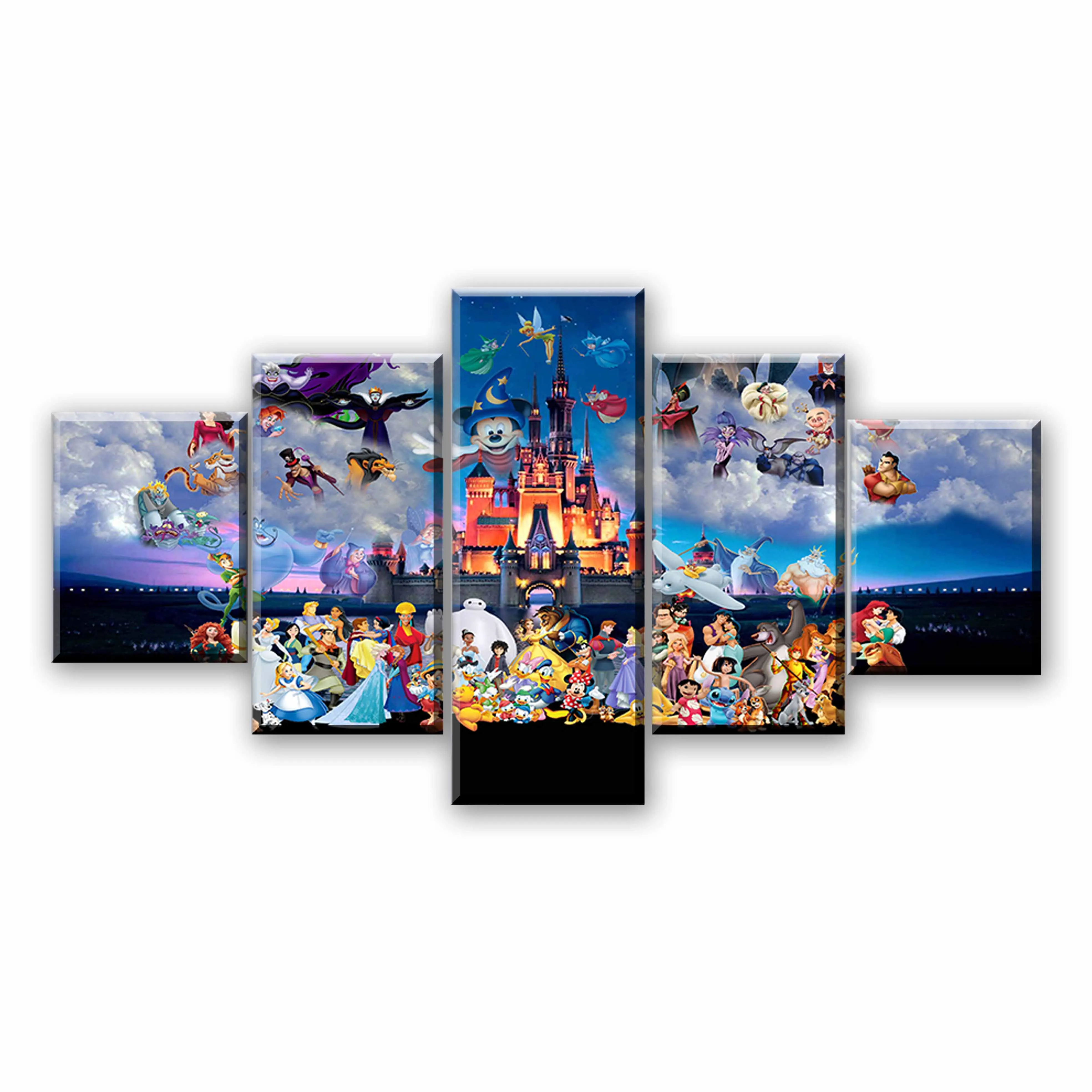 

5 Panel HD Printed Micky Mouse night Amusement park wall posters Print On Canvas Art Painting For home living room decoration