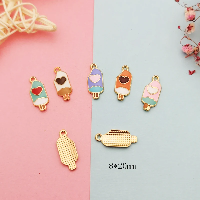 

20pcs Alloy Heart Popsicle Enamel Charms Pendant Fit DIY Earring Jewelry Making Accessory 8*20mm Summer Snack Bracelet Finding