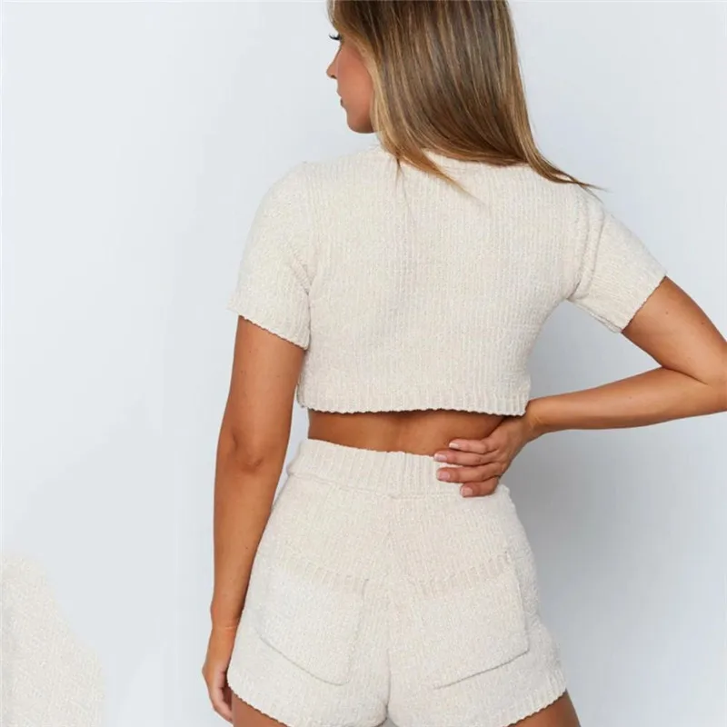 

Women's Sweater Pants Shorts Suit Autumn fashion casual sweater suit two-piece suit Shorts Casual Pullover Suit Two Piece Set
