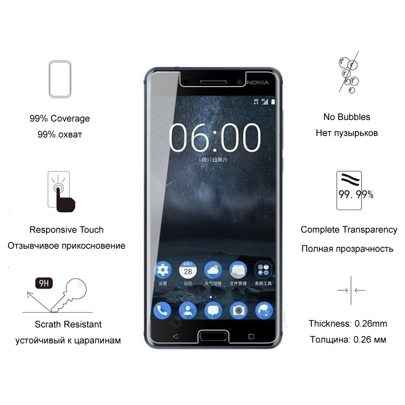 

2pcs For Nokia 6 Premium 2.5D 0.26mm Tempered Glass Screen Protector Protective Glass Guard Film