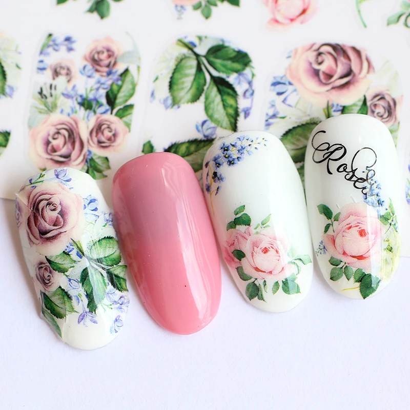 1pcs Stickers For Nails Rose Flowers Designs Sliders Nail Art Decorations Manicure Self-adhesive Polish Foils Tip F667 | Красота и