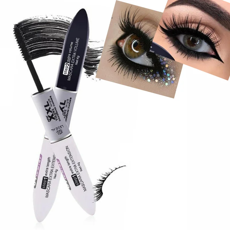 Водостойкая тушь для ресниц 2 в 1 4D шелковая длительный объем шелковых волокон