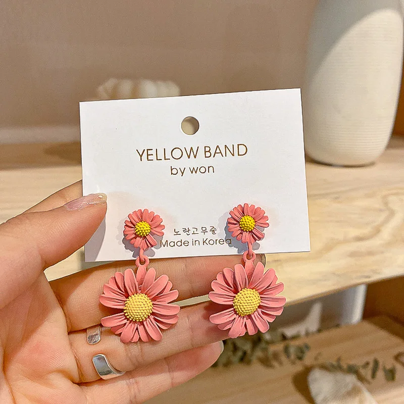 Женские серьги подвески с цветами Милые простые в корейском ретро стиле