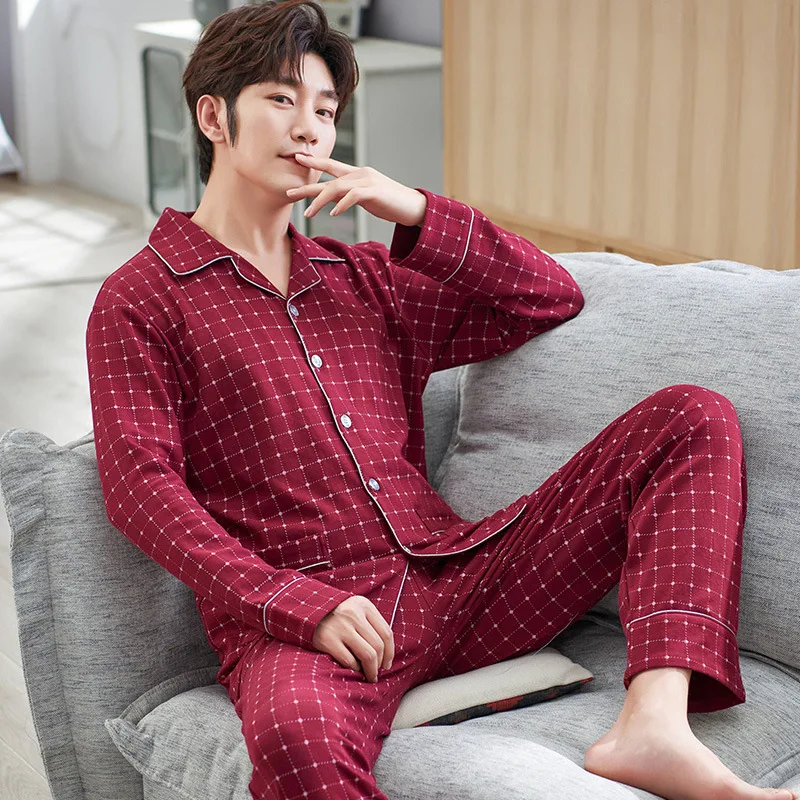 Осенняя новинка мужская пижама из 100% хлопка Мужская домашняя одежда с длинным