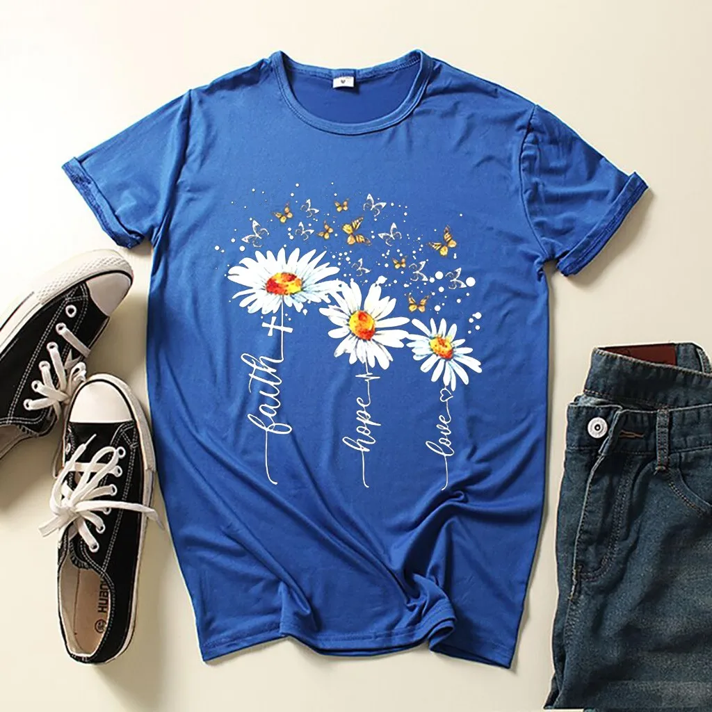 Женская футболка с принтом бабочки и хризантемы Повседневная летняя коротким