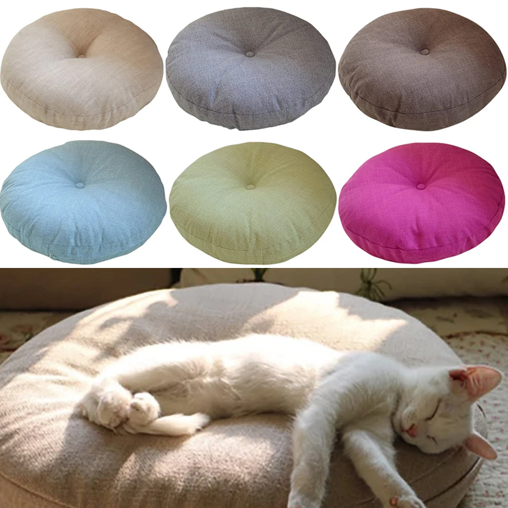 Круглая подушка для пола из натурального льна со съемной подкладкой на