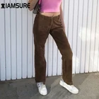 Женские вельветовые джоггеры IAMSURE, классические брюки Карамельно-коричневого цвета с низкой талией, уличная одежда 90-х годов, женские прямые брюки, 2021