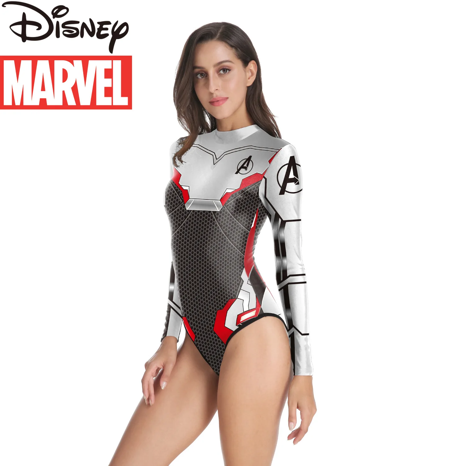 Marvel Heroes Avengers 4 Quantum Battlesuit 3D Digital Printing Long Sleeve Ladies Swimsuit Beach Swimsuit Cover Up