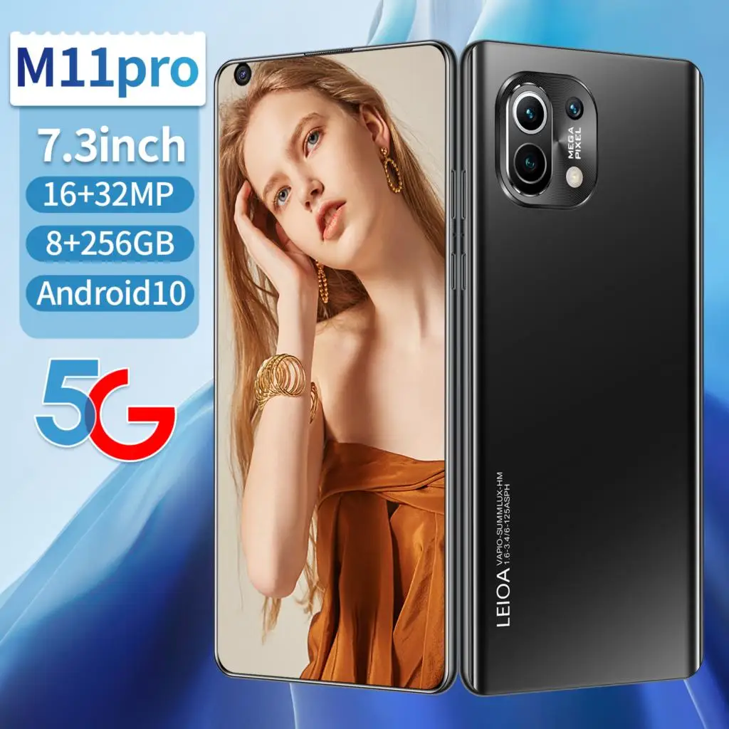 

New Arrival 2021 M11 Pro 7.3 Inch 16+32MP Cell Phone Global 5G LTE Bands Deca Core 6800mAh 8GB+256GB Smartpones MTK6889