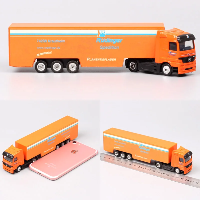Зеленый 1/87 Scale Mini Small Germany Advertising AD Media container Cargo trailer tow Truck Diecasts& Toy Vehicles model Cars souvenir - Цвет: Зеленый