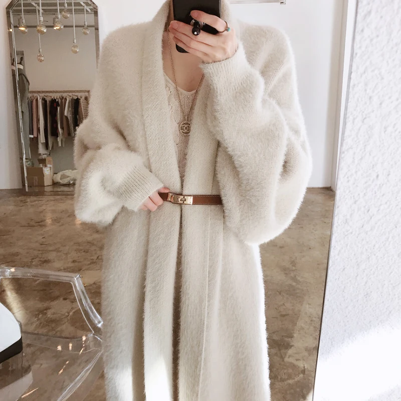 

Wavsiyier Long Woolen Coat Women 2020 Thicken Lace-Up Jacket Solid Warm Ladies Blend Coats Loose Elegant Notched Collar Winter
