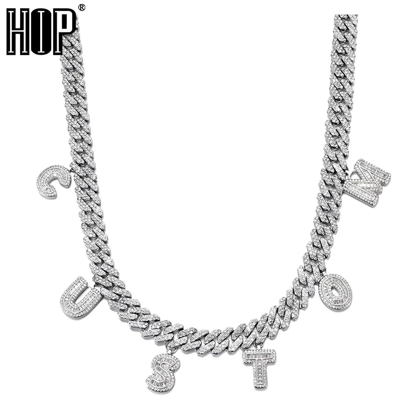 

Hip Hop A-Z Custom Baguette Letter With 12MM Full Iced Out Prong Cuban Chain Bling Rapper Necklaces Bracelet For Men Jewelry