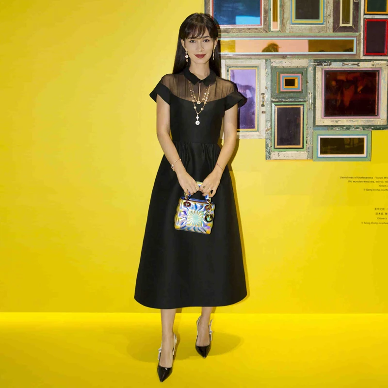 

Fashion 2021 Spring Summer Casual Party Black Belt Slimming Vintage Elegant New Women'S Midi Dress