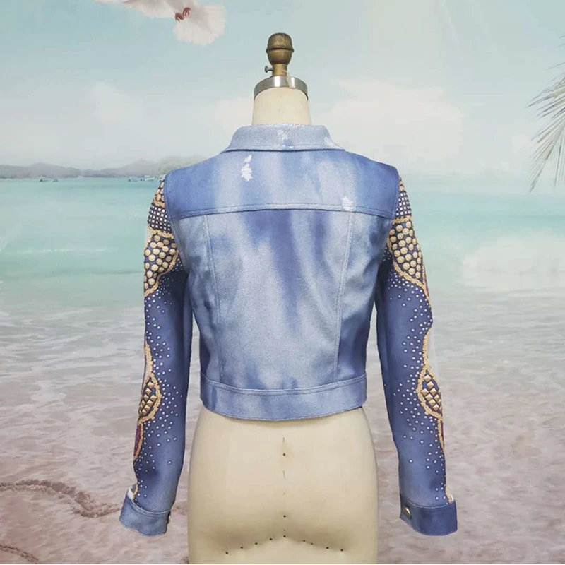 

Jacket Women Denim Casual Jacket Women Long Sleeve Tassel Rivet Embroidery Elegant Autumn Outwear Solid Streetwear