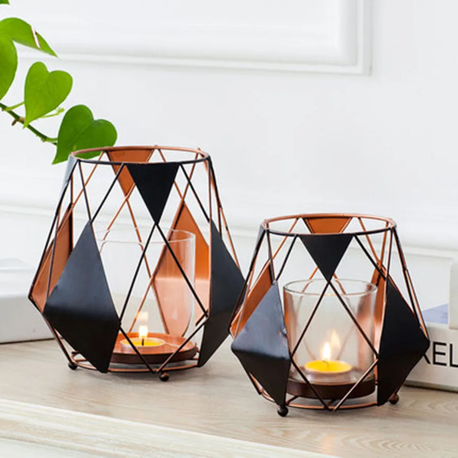 Скандинавский черный подсвечник металлический геометрический ветровая лампа