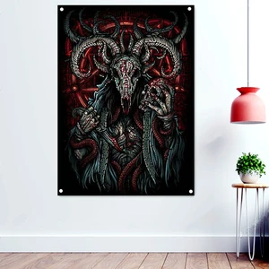 Shofar Skull Dark metal Metal Artist Banners Hanging Flag For Wall Decoration Macabre Death Art Rock Music Poster Tapestry B2