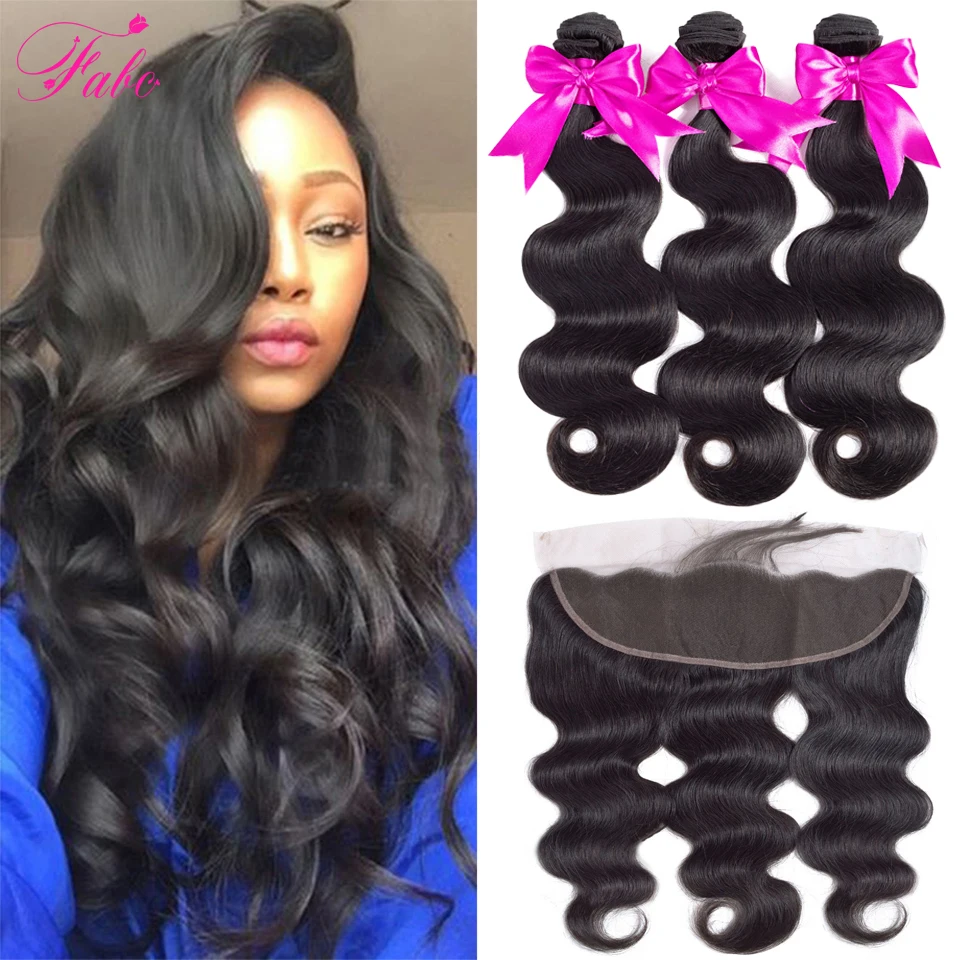 

Fabc Hair Brazilian Body Wave Bundles With Frontal Pre Plucked Remy Human Hair Weave Bundles With Closure Natural Color