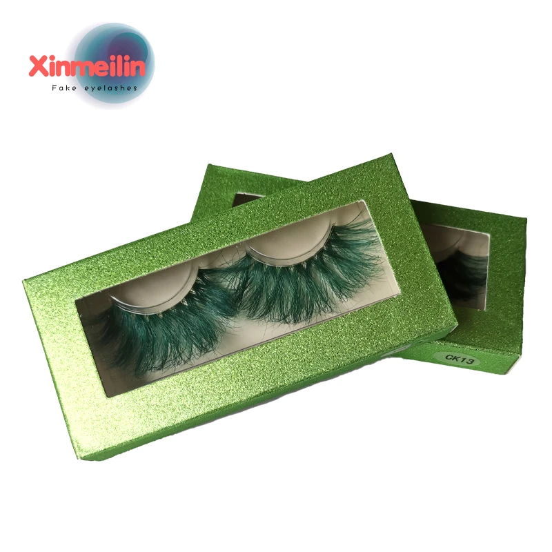 

3D 25mm green mink lashes wholesale makeup natural long individual thick fluffy color false eyelashes lashes extension supplies