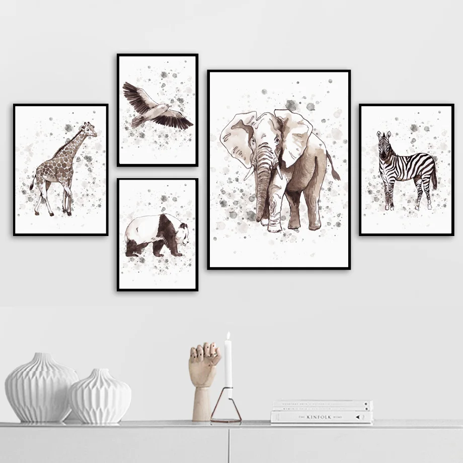 Живопись на холсте KOPHAEL &quotСтраус Зебра жираф слон панда&quot