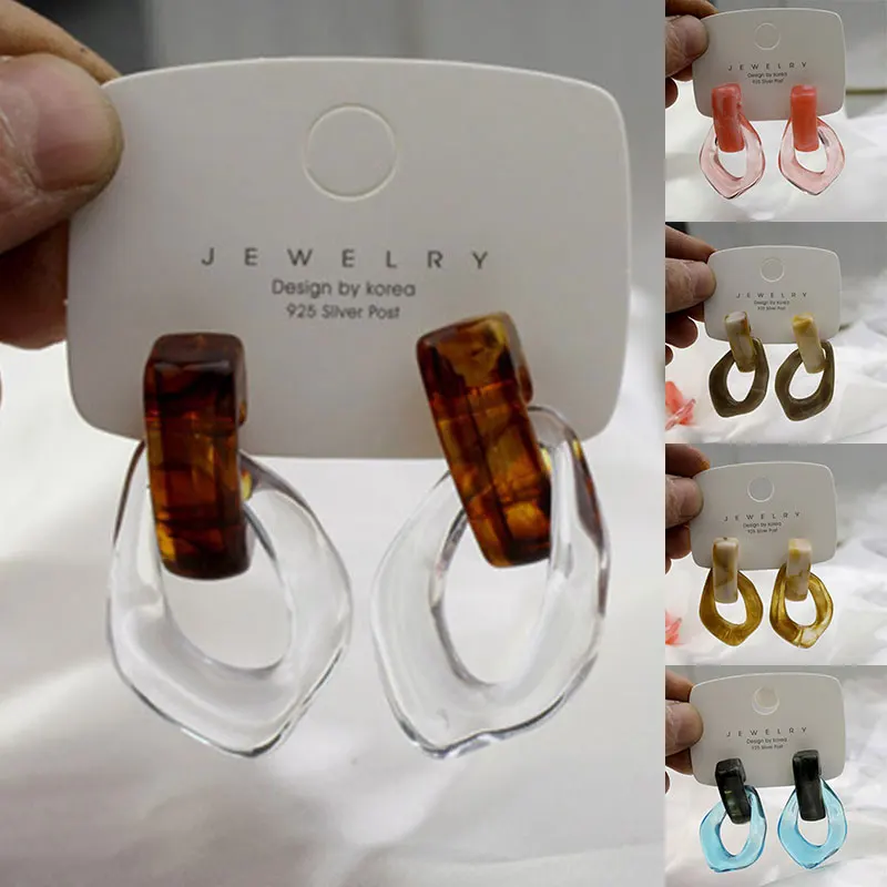 

2021 Colorful Transparent Clear Resin Acrylic Water Drop Earrings Geometric Hollow Drop Earrings For Women Girls Jewelry
