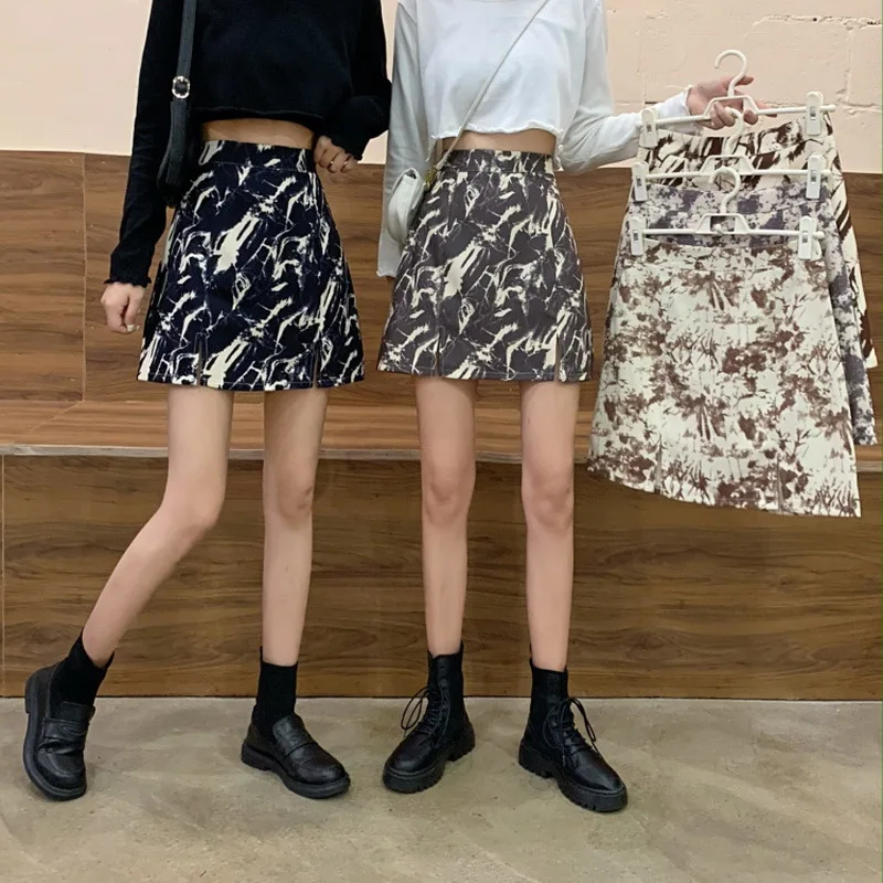 

Summer 2021 Fashion A-line Elegant Slim Hip Bag Mini Skirts High Waist Casual Tie-dye Skirts for Women Clothing Plus Size M-3XL