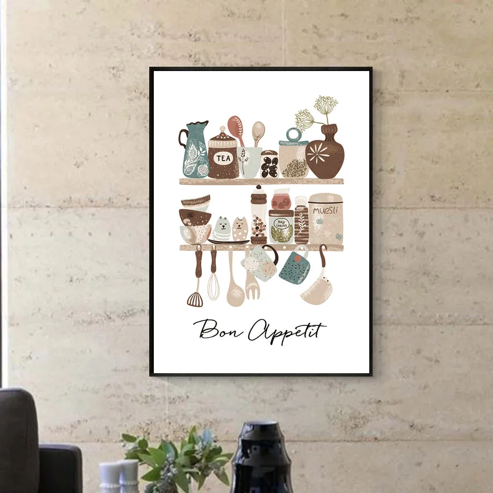 

Abstract Canvas Painting Tableware Wall Art Poster Quotes Print Modern Posters And Prints Nordic Wall Pictures Kitchen Decor