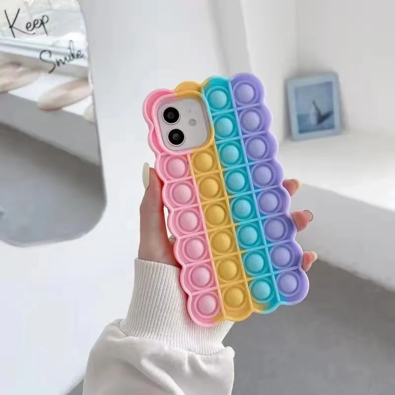 

Relive Stress Fidget Toys Push It Bubble Pop Bubble Shockproof Phone Case for iPhone 8 7 6S Plus X XR XS 11 12 12 PRO Max Cover