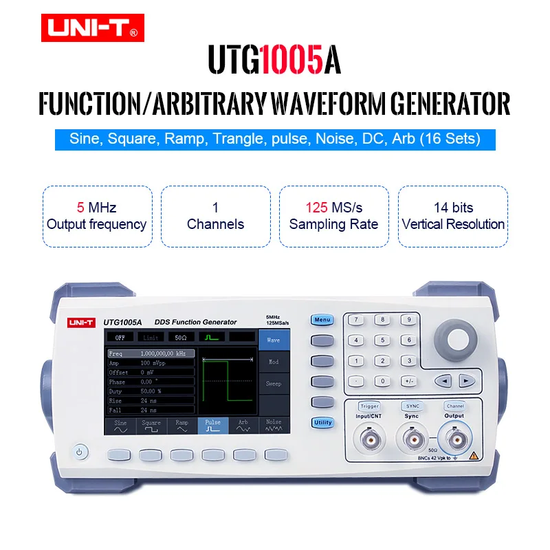 

UNI-T UTG1005A Signal Generators function/arbitrary waveform generator/single channel/5MHz channel bandwidth/125MS/s with USB