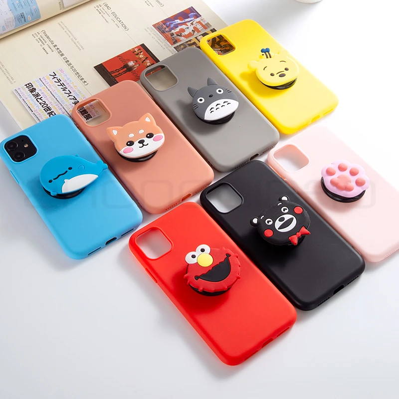 3D Silicone Cartoon Holder Candy Colors Case for Apple IPhone 11 Pro Max 10 X Xs Xr 7 8 6s 6 Plus 5se Cute Stand Phone Cover |