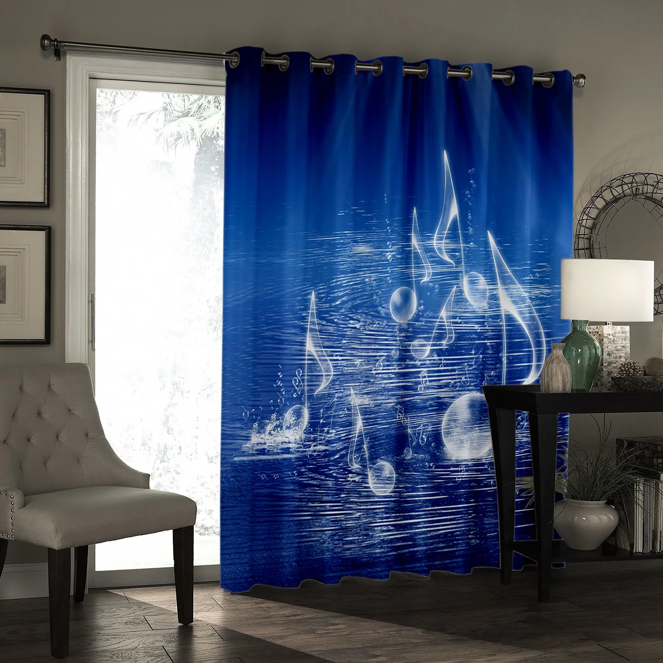 Синий музыкальный символ оконные шторы s Valance Ванная комната Декор на открытом