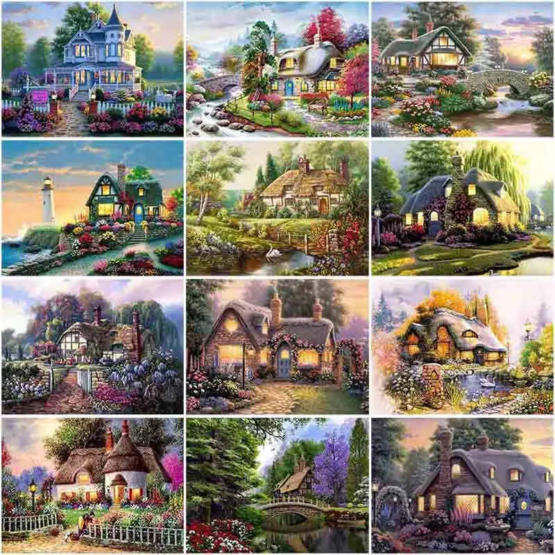 

5D Diamond Painting House Landscape Full Drill Round Mosaic Diamond Embroidery Cross Stitch Rhinestones DIY Handmade Home Decor
