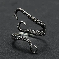 mens retro silver color deep sea octopus tentacle ring fashion jewelry adjustable size top quality ring boyfriend birthday gift