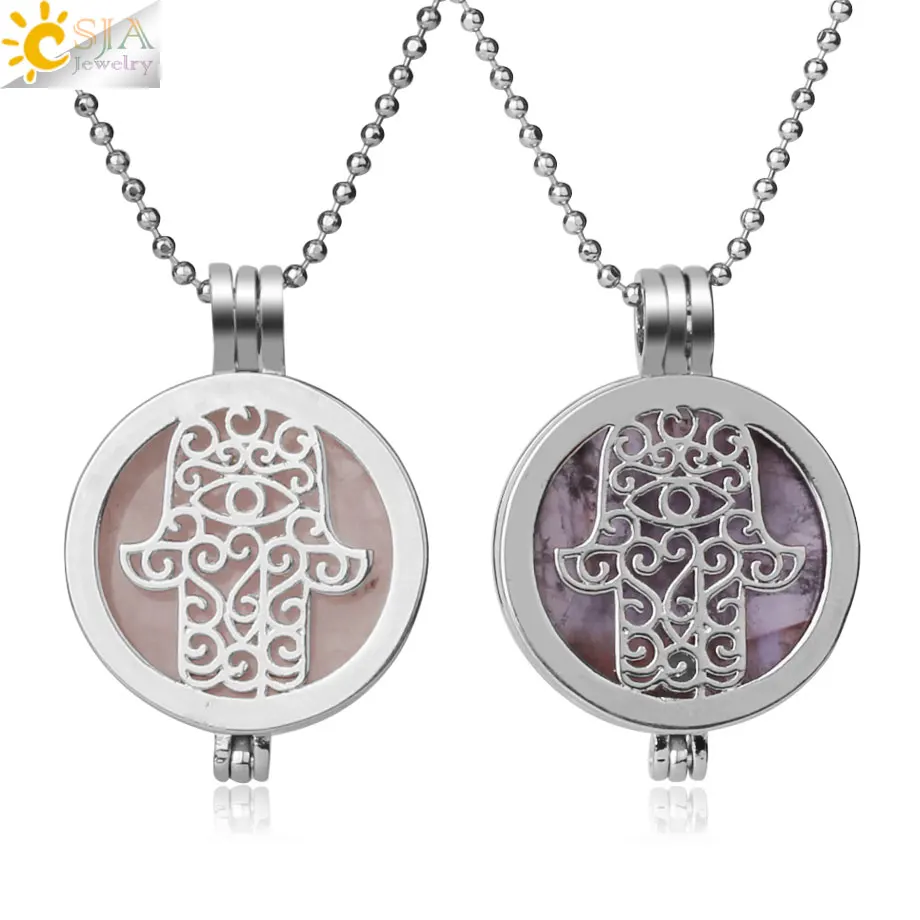 CSJA натуральный камень медальон Подвески цепочки и ожерелья s Фатима мусульманская Хамса рука эфирное масло диффузор колье с целебным кулоном для женщин мужчин G309