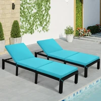 set of 2 patio furniture outdoor adjustable pe rattan wicker chaise lounge chair sunbed bluebeige cushionus stock