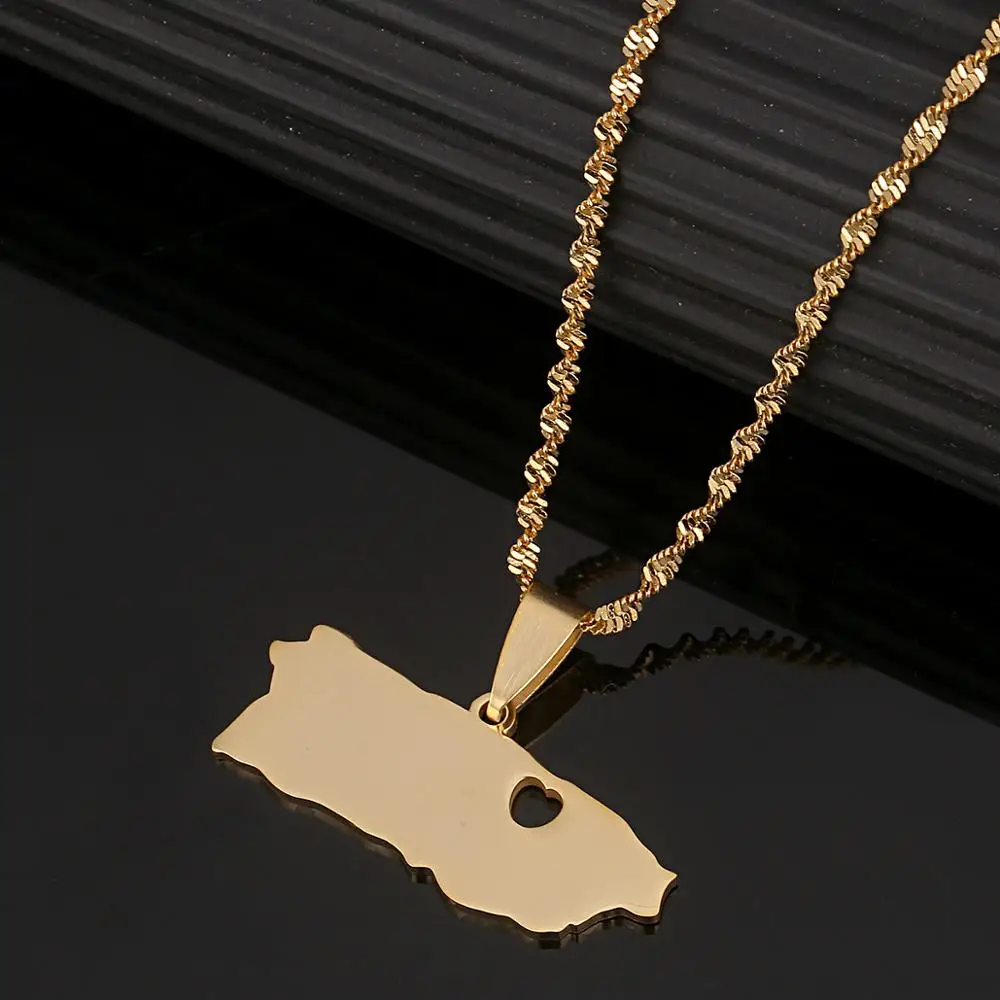 Нержавеющая сталь золотой цвет Пуэрто-Рико карта кулон ожерелье Пуэрто-риканс
