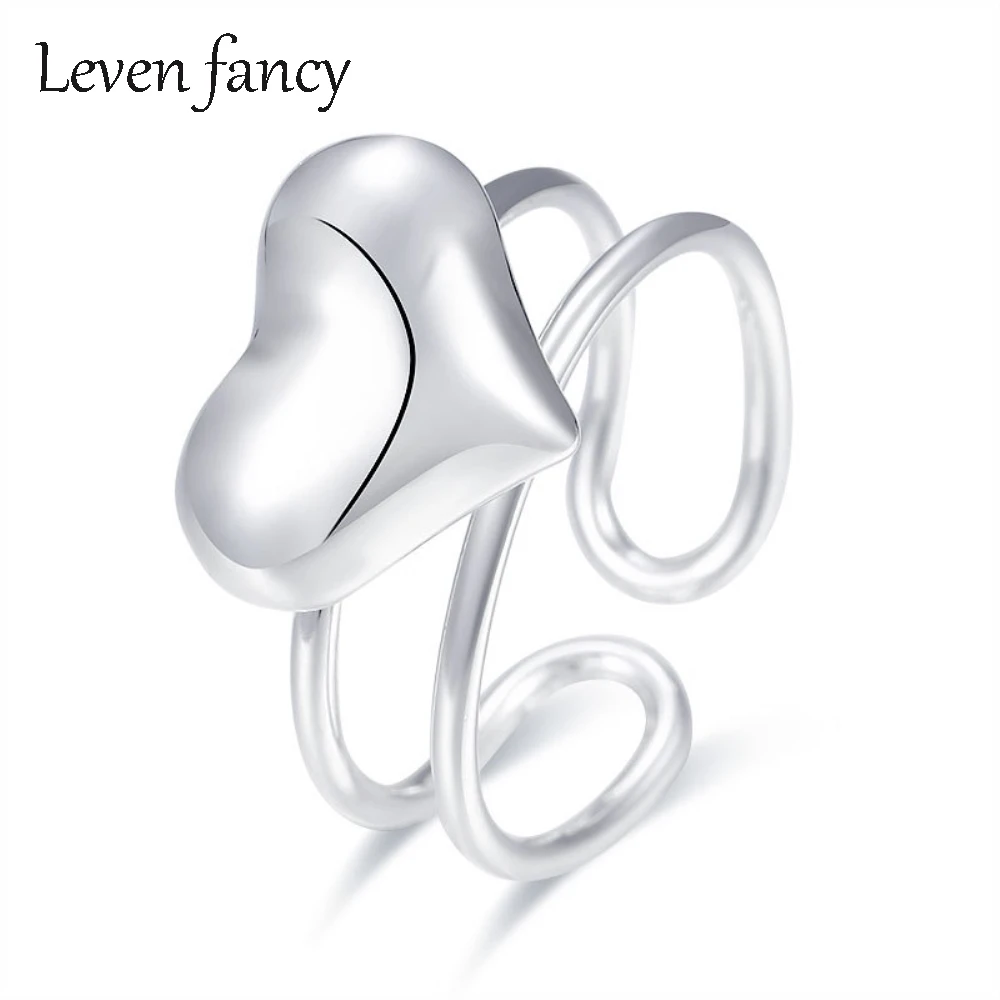 

925 Sterling Silver Double Layer Open Rings for Women Girl Adjustable Engagement Promise Wedding Finger Endless Love Heart Rings