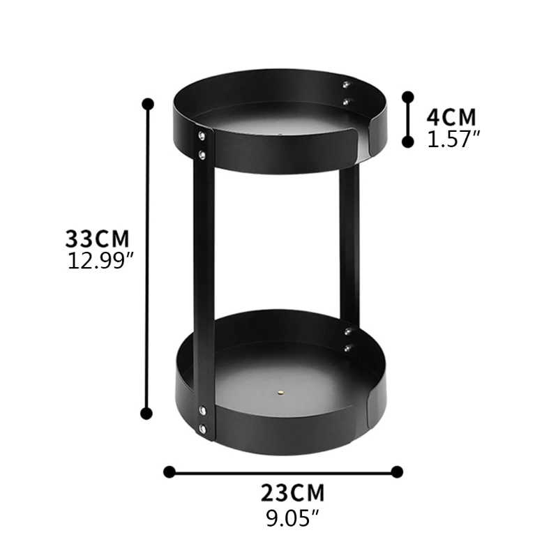 

2 Tier Round Spice Rack Organizer Black Metal Turntable 360 Rotating Holder for Spice Jars Spice Mill Stand Support