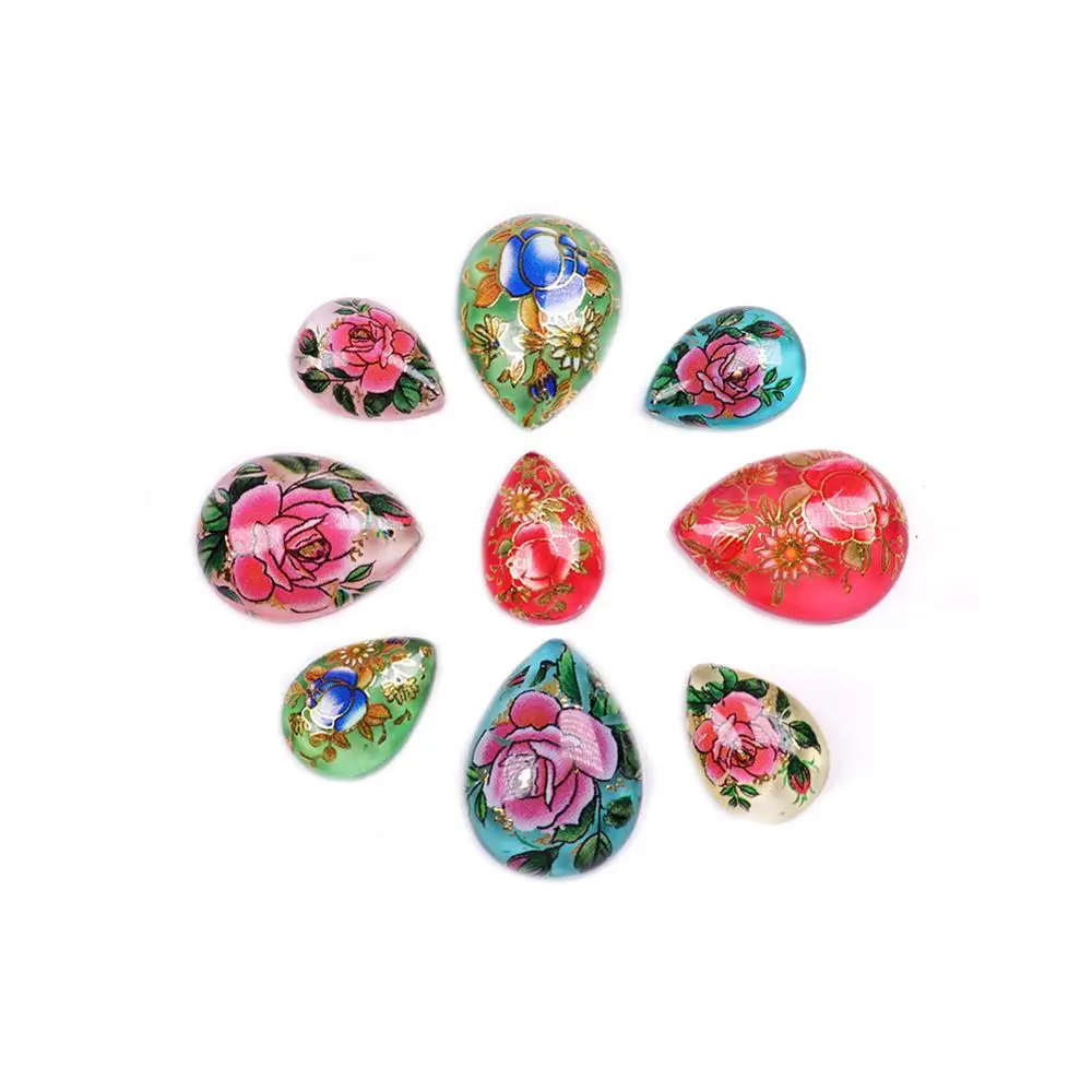 

Japan Painting Flat Teardrop Oval Cabochons Beads Combination with Vintage Japanese Colored Drawing for DIY Jewelry Making