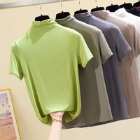 2021 new summer fashion t shirts cotton slim knitting shirt turtleneck short sleeve tops plus size clothes red blue 5xl 6xl 7xl