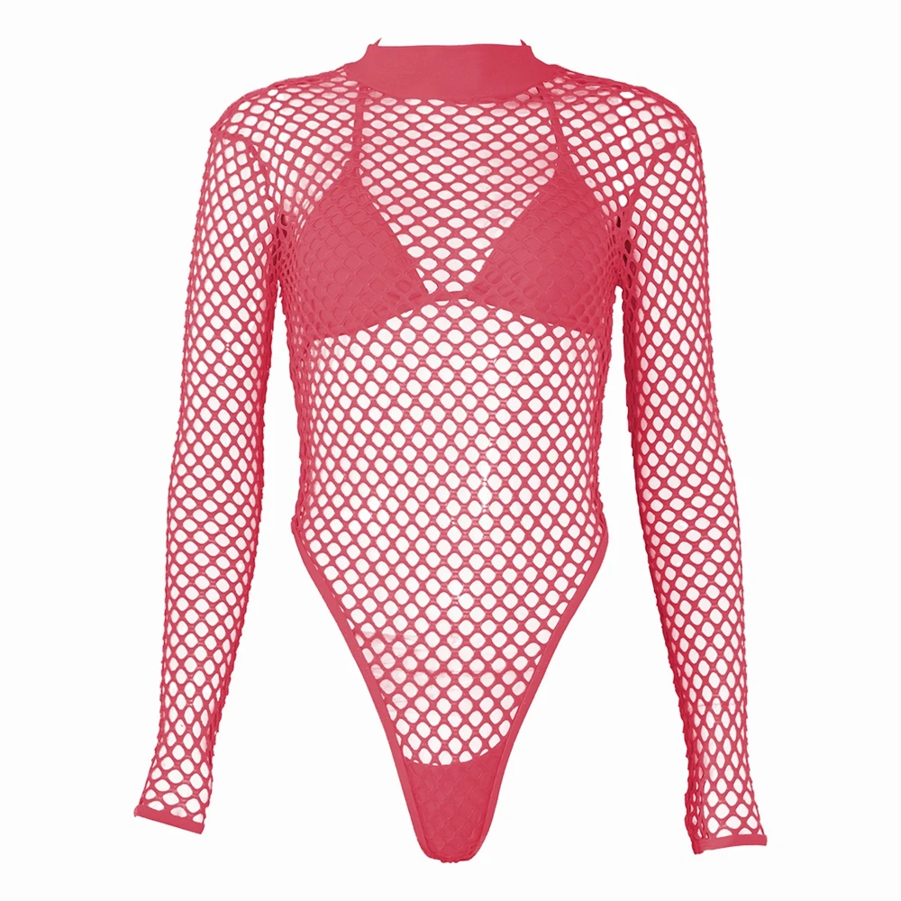 Neon Mesh One Piece Swimsuit Thong One Piece Swimwear Women Fishnet Tanga Swimsuit Sexy Bathing Suit High Neck Monokini